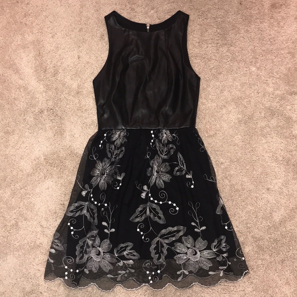 Love Ady Lace Bottom Leather Top Black Dress